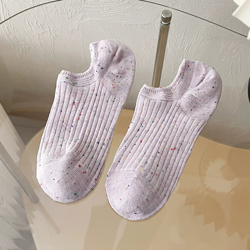 [5 Pairs] Spring and Summer NEPs Yarn Thin Thick Thread Knitted Comfortable Solid Color Boat Socks