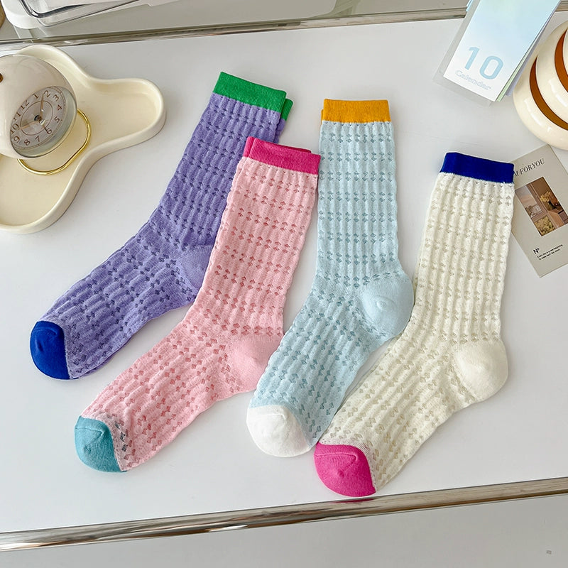 [4 Pairs] Summer Mesh Thin Dopamine Hole Pure Cotton Material Is Beautiful