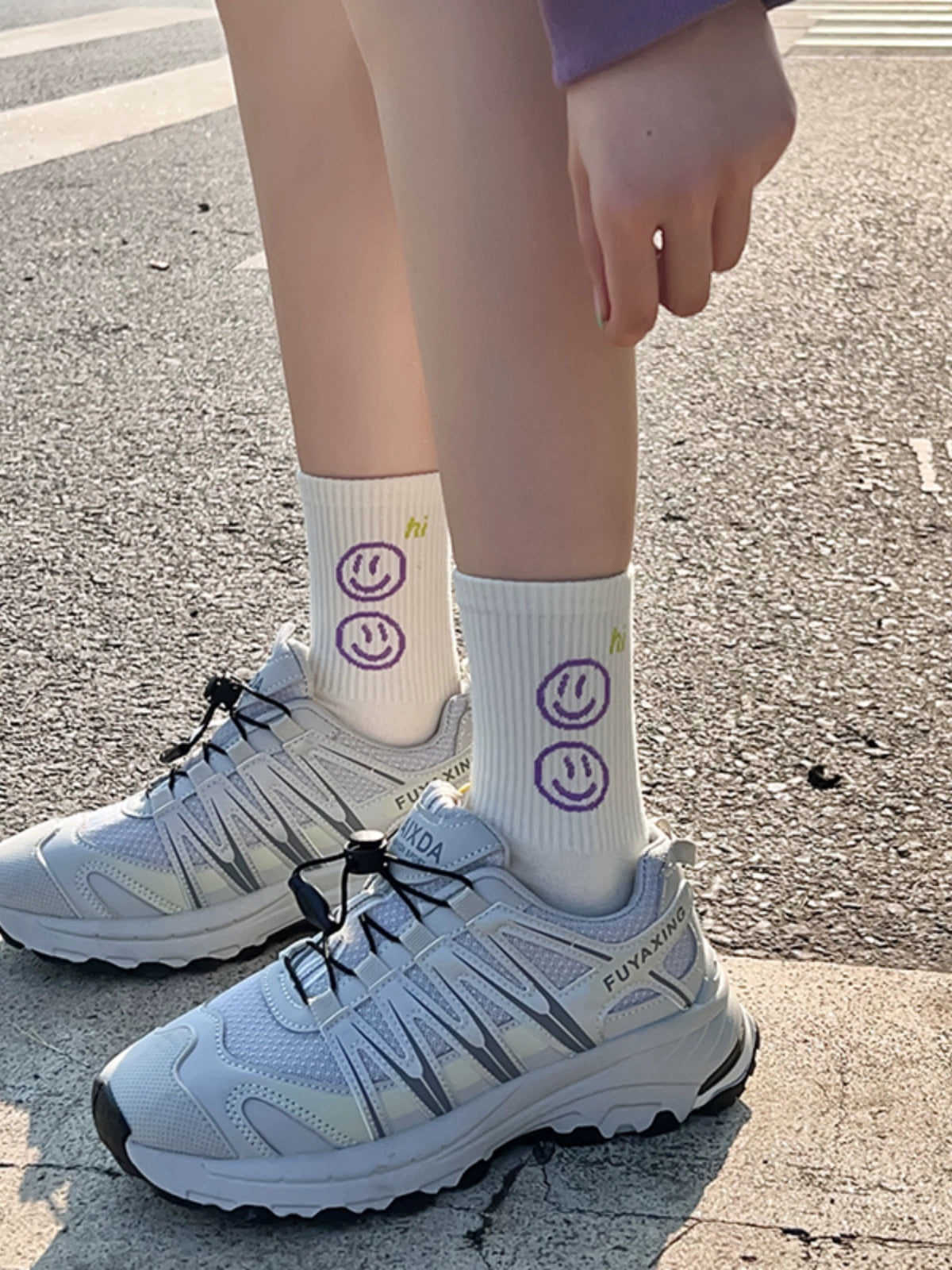 [4 Pairs] Spring and Summer Elastic Preppy Style Cute Sport Women's Mid-Calf Fashion Shoes with You