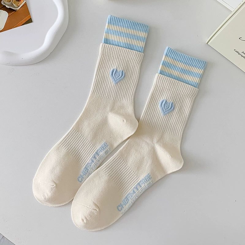 [2 Pairs] Spring and Summer Parallel Bars Popular Color College Style Cute Tube Socks