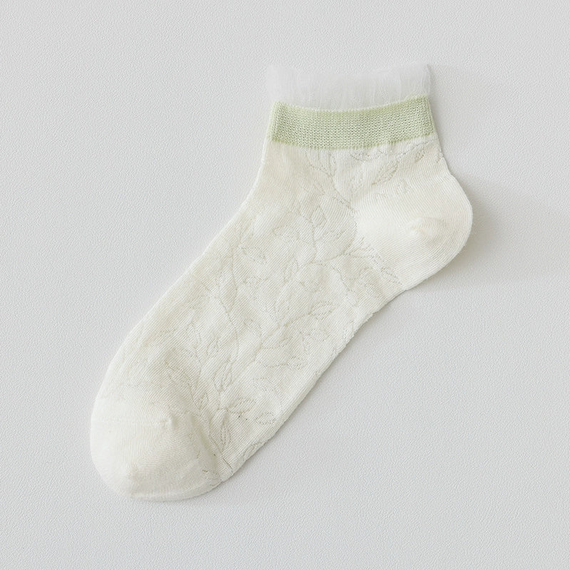 [5 Pairs] Summer Thin Breathable a Little Retro Light Green Simple Lady Wear