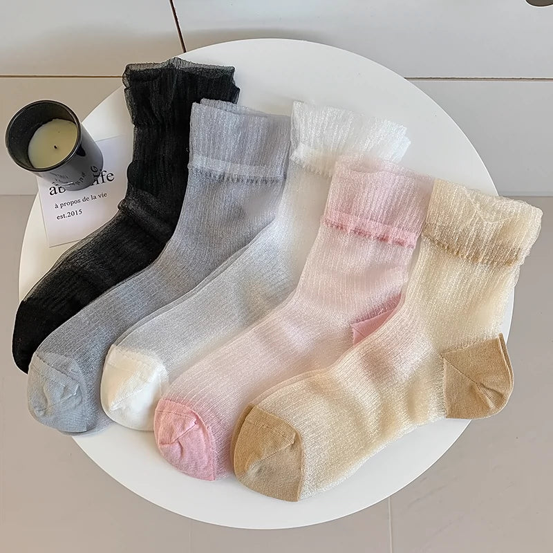 [5 Pairs] Solid Color Summer Breathable Fairy Wear Kanekalon Fashion Match