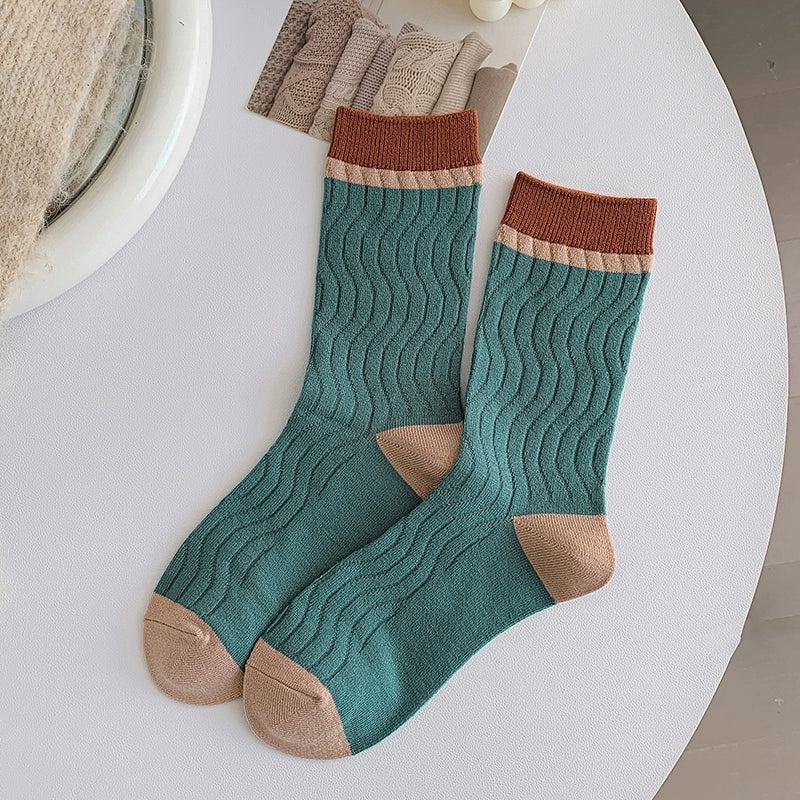 [4 Pairs] Sorry I'm Late, Girl Spring and Summer Double Needle All-Match College Style Mid-Calf