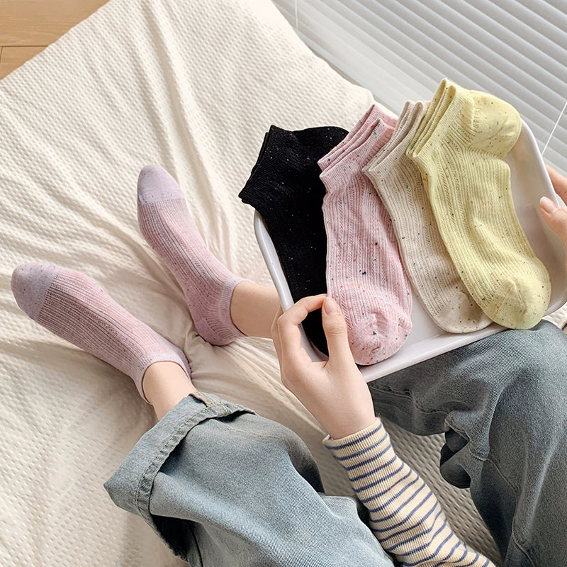 [5 Pairs] Summer NEPs Yarn Boats Starry Breathable Sweat Absorbing Simple Fashion