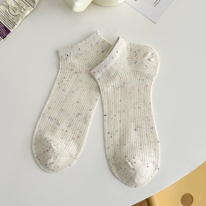 [5 Pairs] Summer NEPs Yarn Boats Starry Breathable Sweat Absorbing Simple Fashion