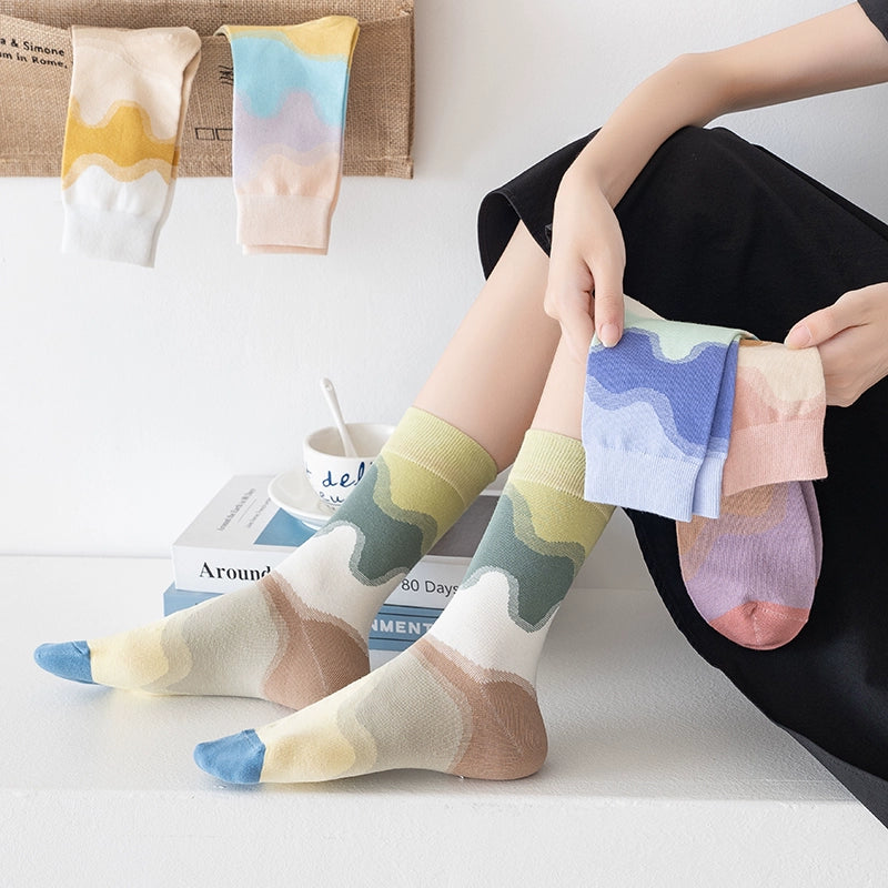 [5 Pairs] Spring and Summer Sunset Glow Bright Color Series Bright Pure Cotton