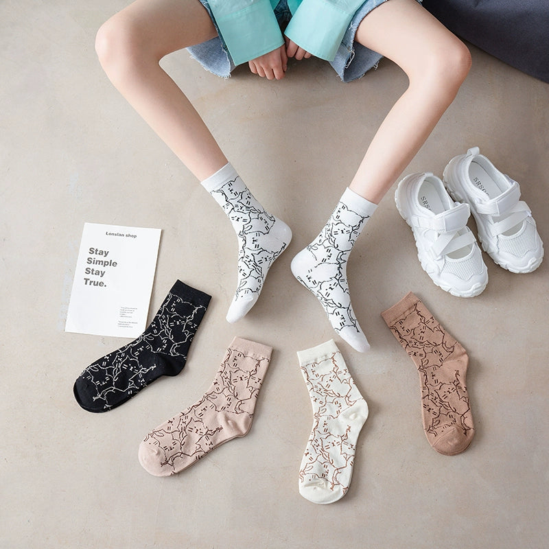 [2 Pairs] Spring Summer Japanese Cat Style Cute Cat Fashion Socks