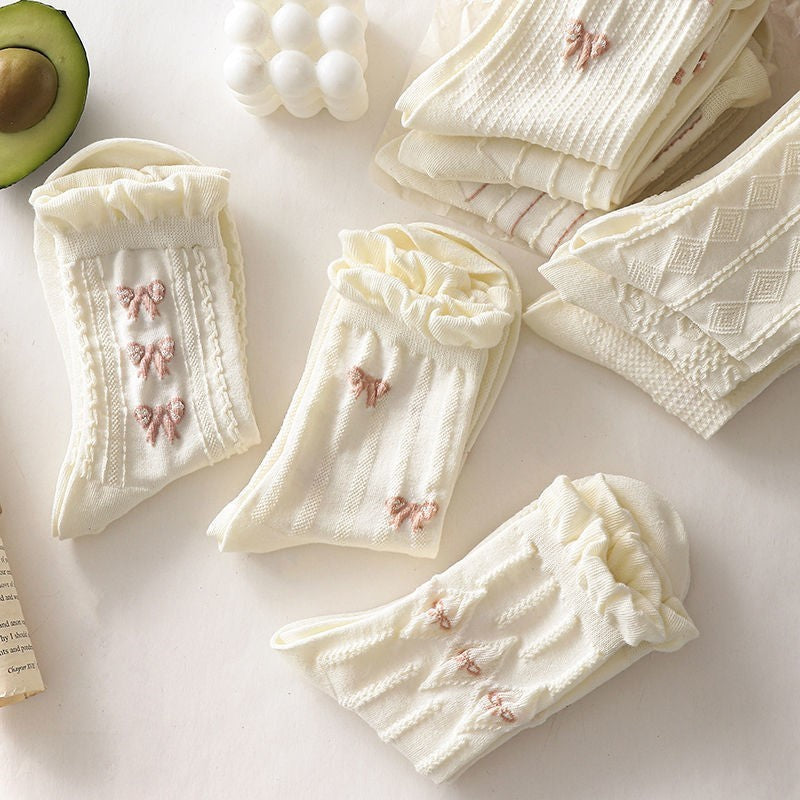 White Lace Socks Women's Tube Socks Lolita Thin Trendy Korean Style All-Match and Cute Japanese Style Sweet Student