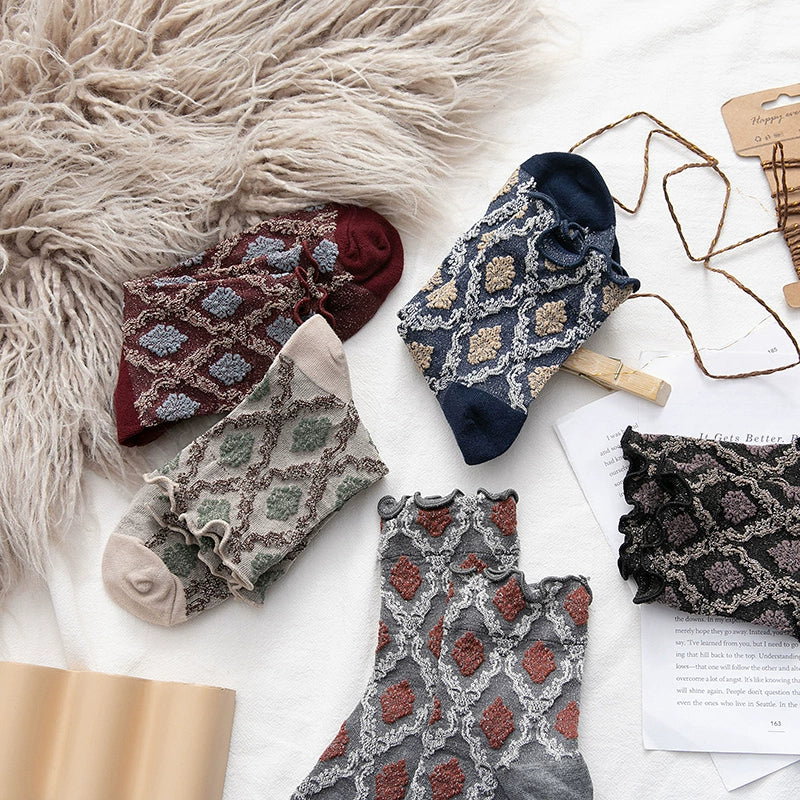 [2 Pairs] Spring and Summer Rhombus Lace Gold and Silver Silk Wear Fashionable Preface