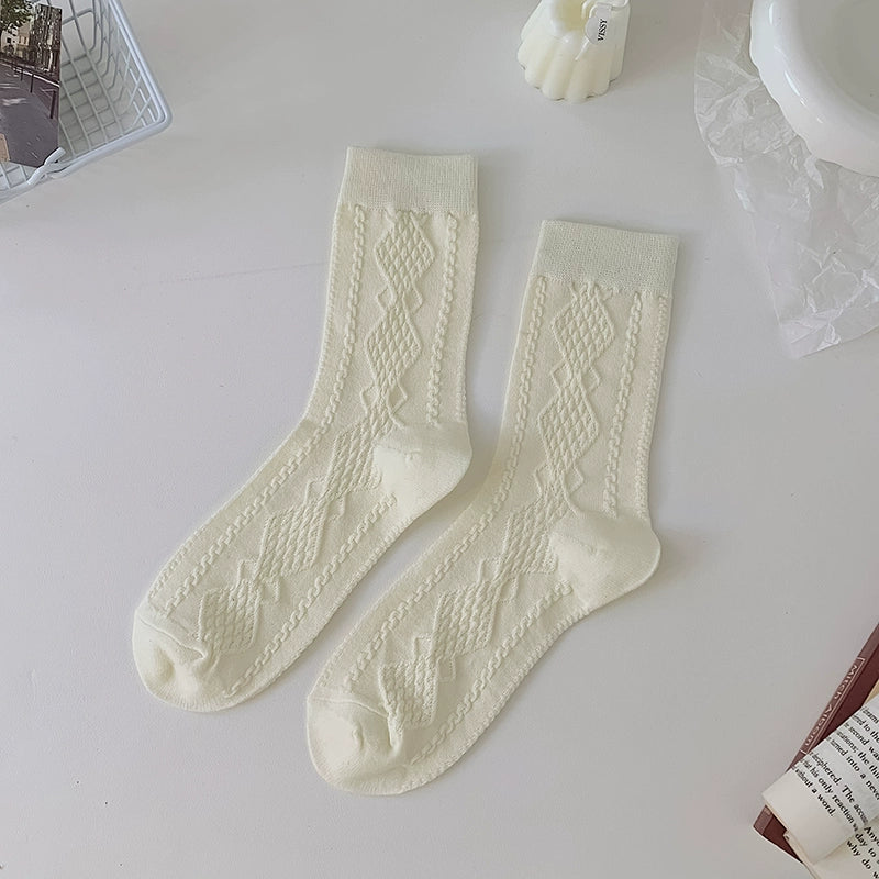 [2 Pairs] Spring and Summer Twist Thin Pure Cotton 3D Rhombus Stripe Socks