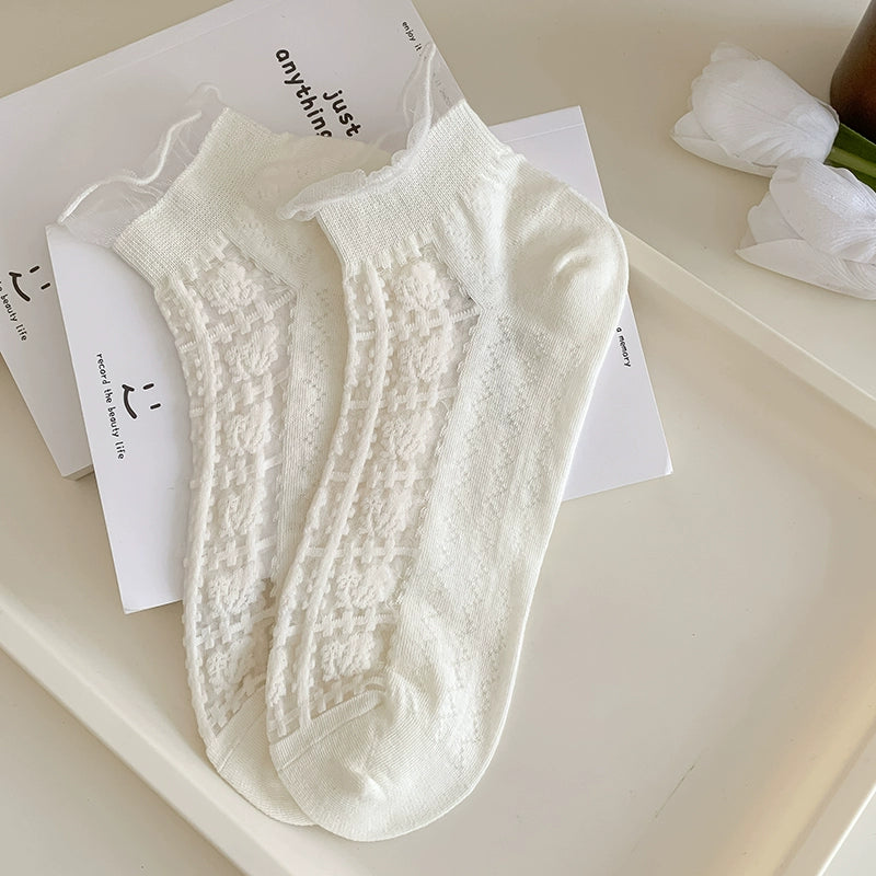 [5 Pairs] Kanekalon Transparent Summer Thin Solid Color White Gentle Wear