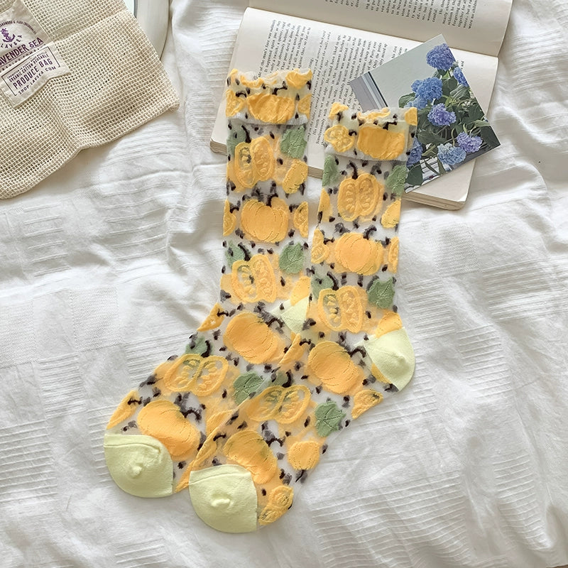 [4 Pairs] Summer Transparent Thin Breathable Original Material Design Simple Wear