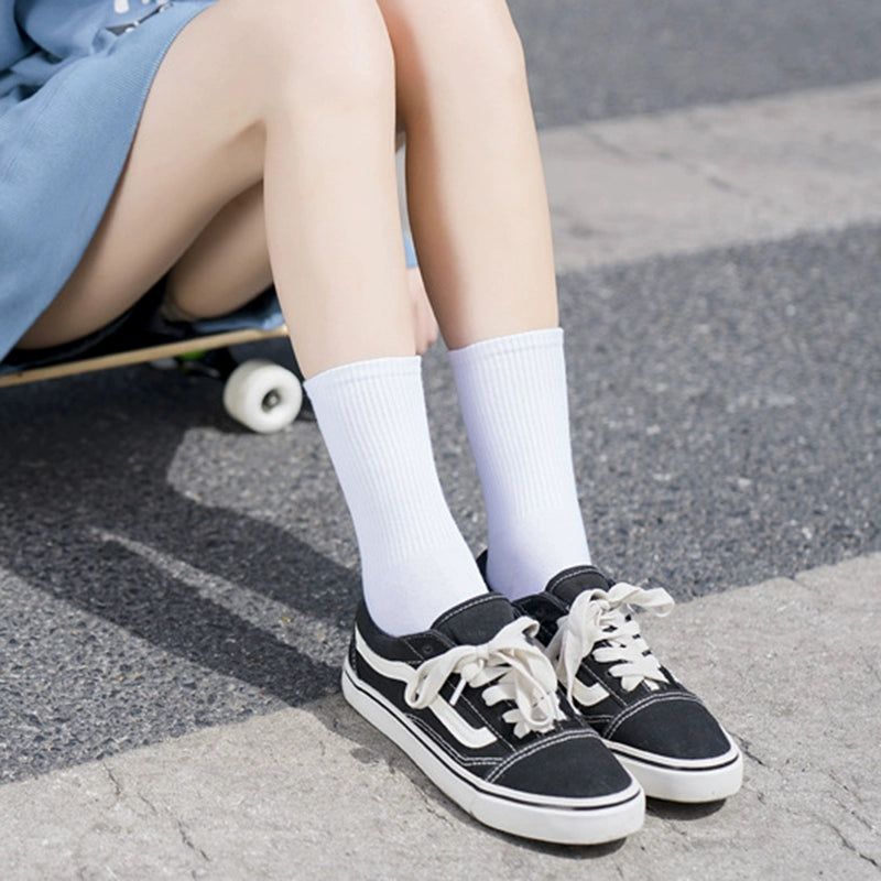 Oldschool10 Pairs Men's and Women's Solid Color Long Tube Black and White Socks Sports Top Street Cotton Stockings Tide