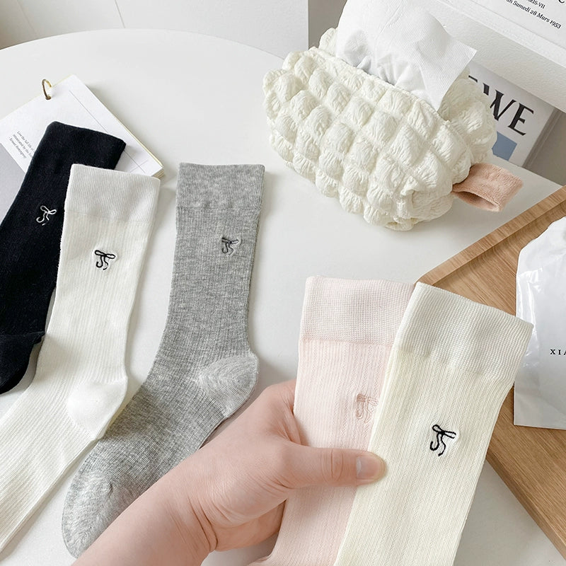 [5 Pairs] Solid Color Bowknot Cute MUA Summer Thin Breathable Little Fairy Wear