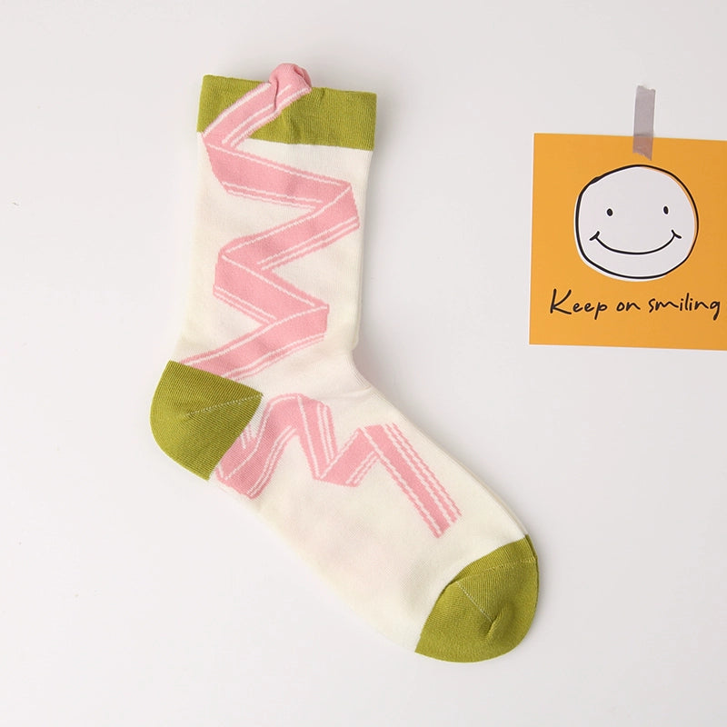 [2 Pairs] Spring Summer Pure Cotton Colorful Ribbon College Style Socks It Looks Good to Wear