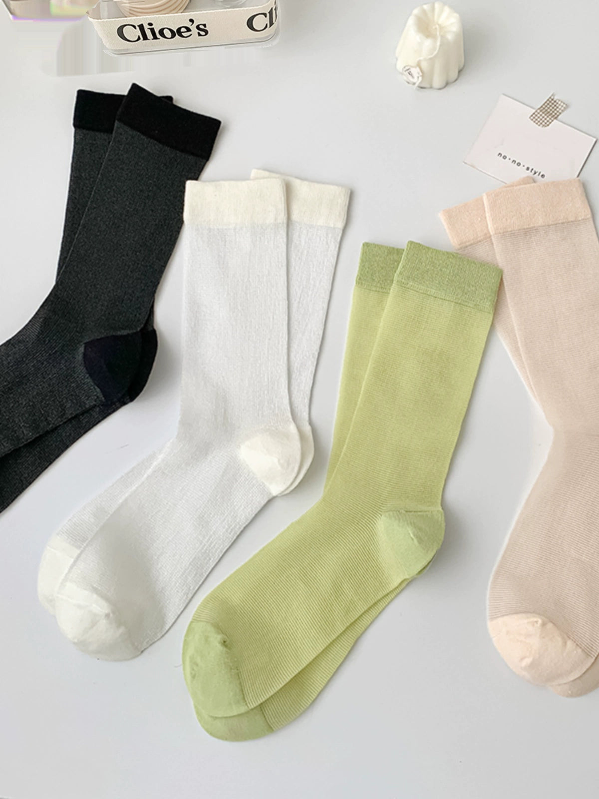 [4 Pairs] Thin Fine Mesh Breathable Leg Slimming Girlish Style Summer