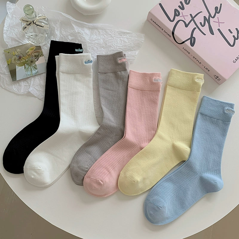 [5 Pairs] Spring and Summer Thin Heel Embroidery Breathable Pure Cotton Creates a Unique Wearing Effect