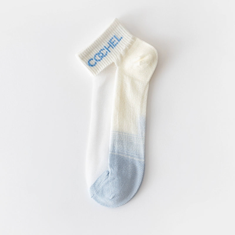 [5 Pairs] Thin Kanekalon Fashionable Letters Summer Breathable Multi-Color Optional Boat Socks