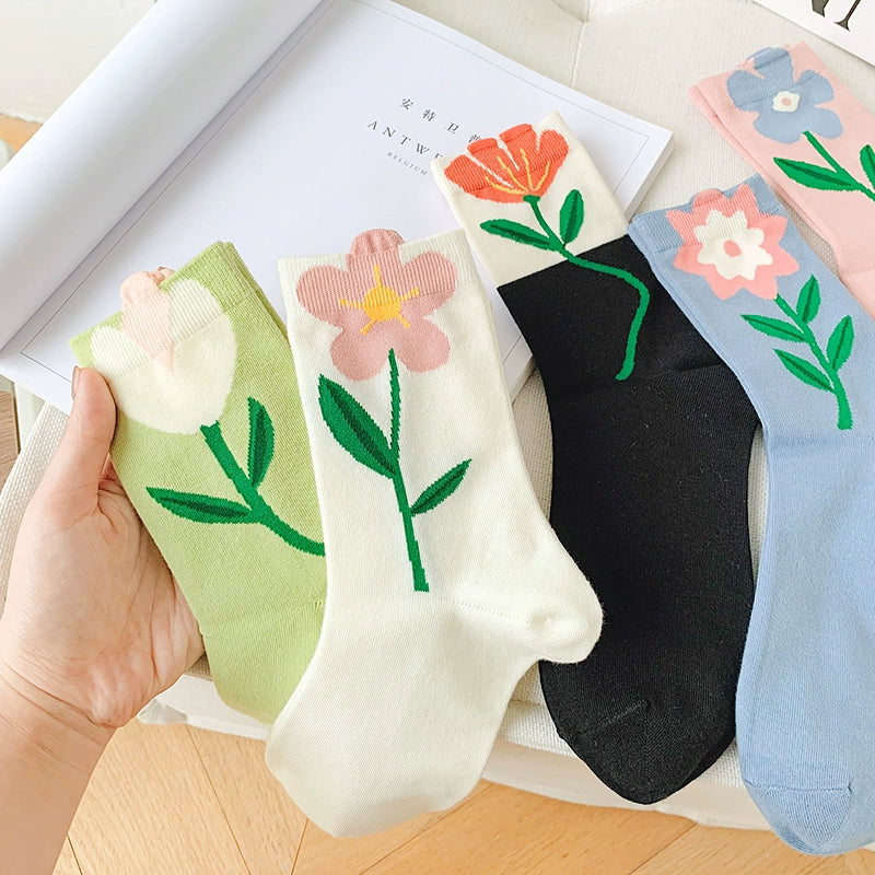 [5 Pairs] Spring and Summer Cotton Plant Flower Pattern Strange Flower Good Match