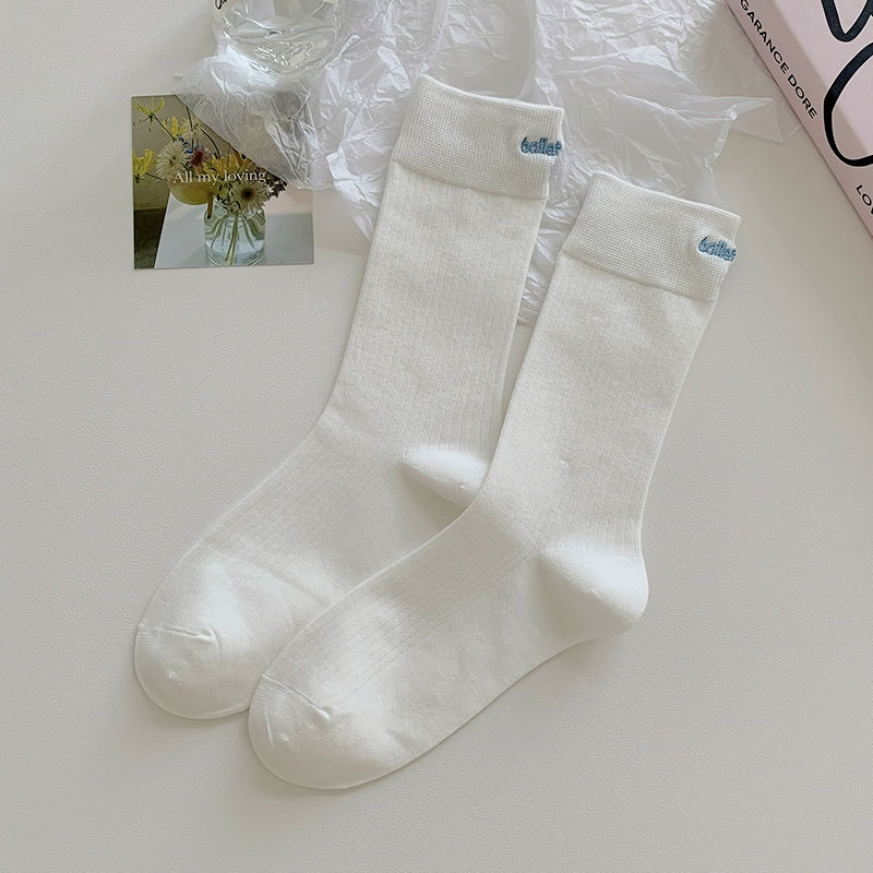 [5 Pairs] Spring and Summer Thin Heel Embroidery Breathable Pure Cotton Creates a Unique Wearing Effect