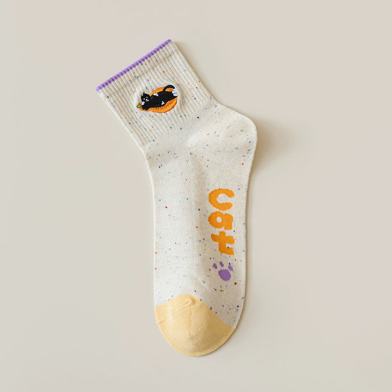 [6 Pairs] Summer Thin Cartoon Embroidery Korean Style Pure Cotton Cute Wear