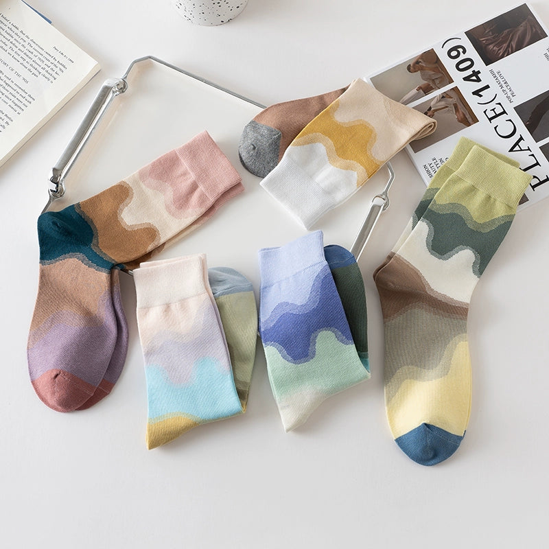 [5 Pairs] Spring and Summer Sunset Glow Bright Color Series Bright Pure Cotton