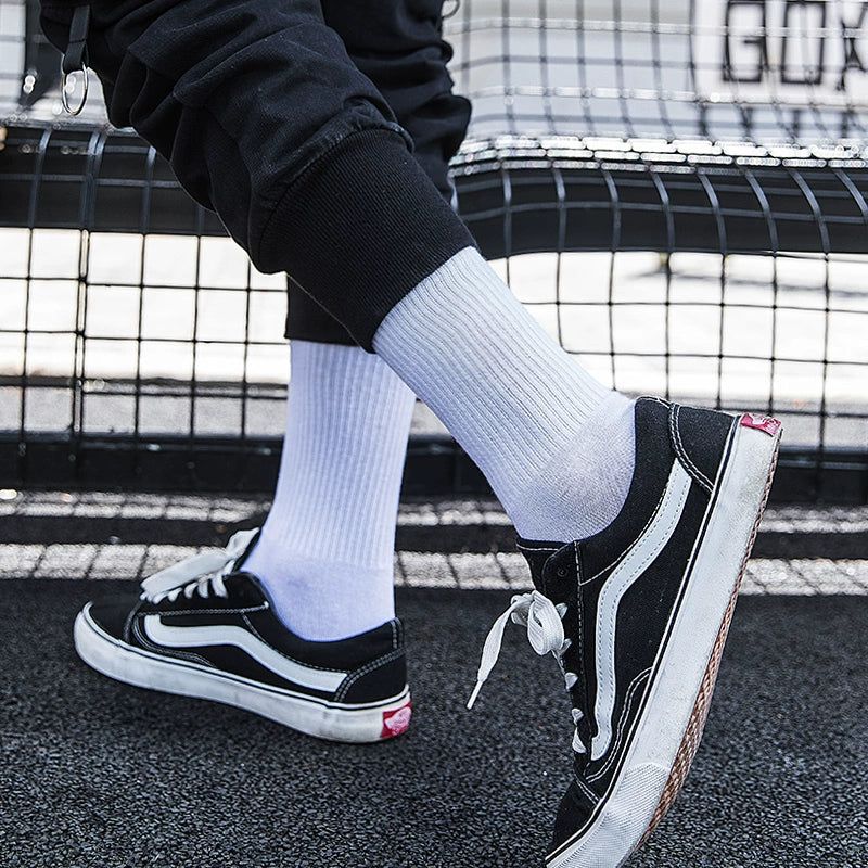 Oldschool10 Pairs Men's and Women's Solid Color Long Tube Black and White Socks Sports Top Street Cotton Stockings Tide