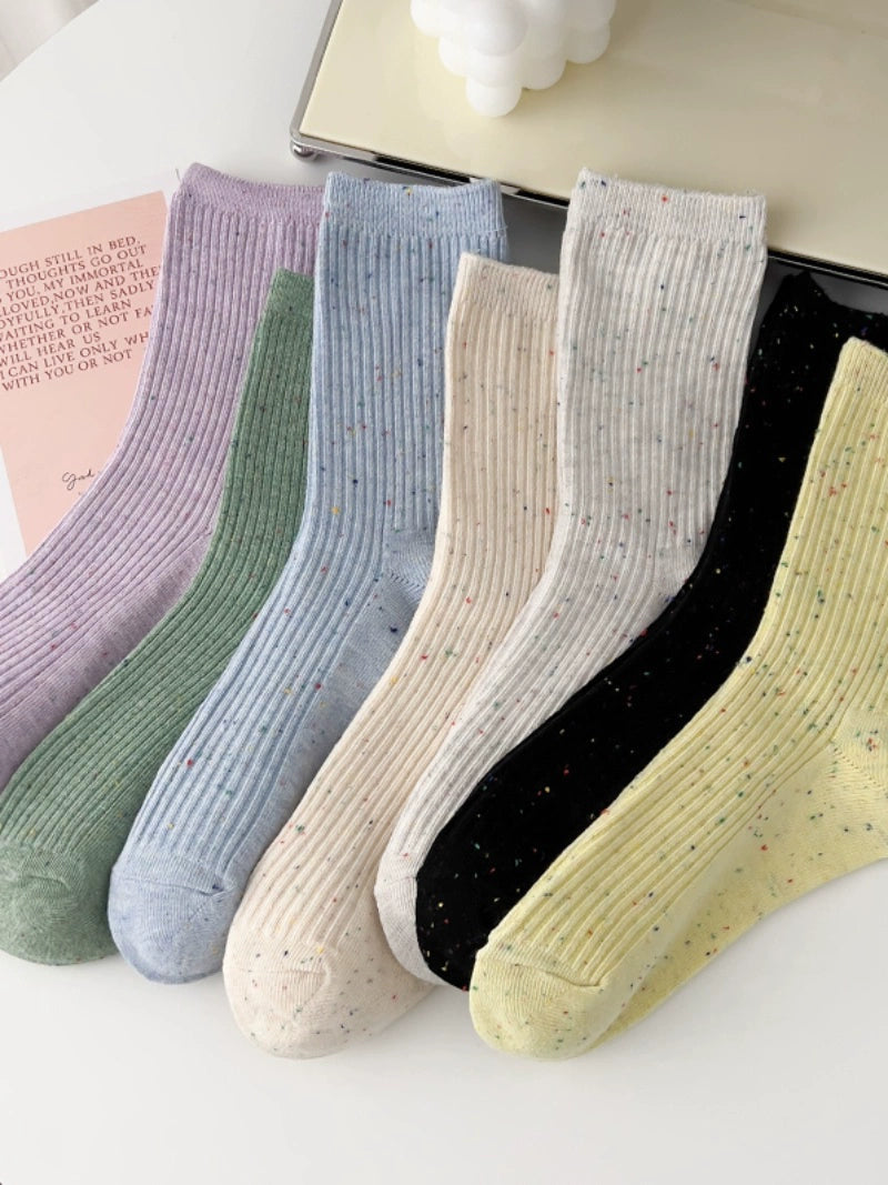 [5 Pairs] Spring and Summer NEPs Yarn Simple and Elegant Tube Socks