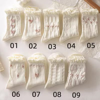 White Lace Socks Women's Tube Socks Lolita Thin Trendy Korean Style All-Match and Cute Japanese Style Sweet Student