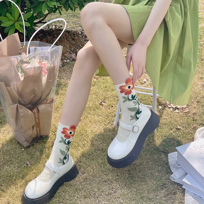 [2 Pairs] Spring-Summer New Type Cotton Women's Mid-Calf Plant Mori Style Women's Socks
