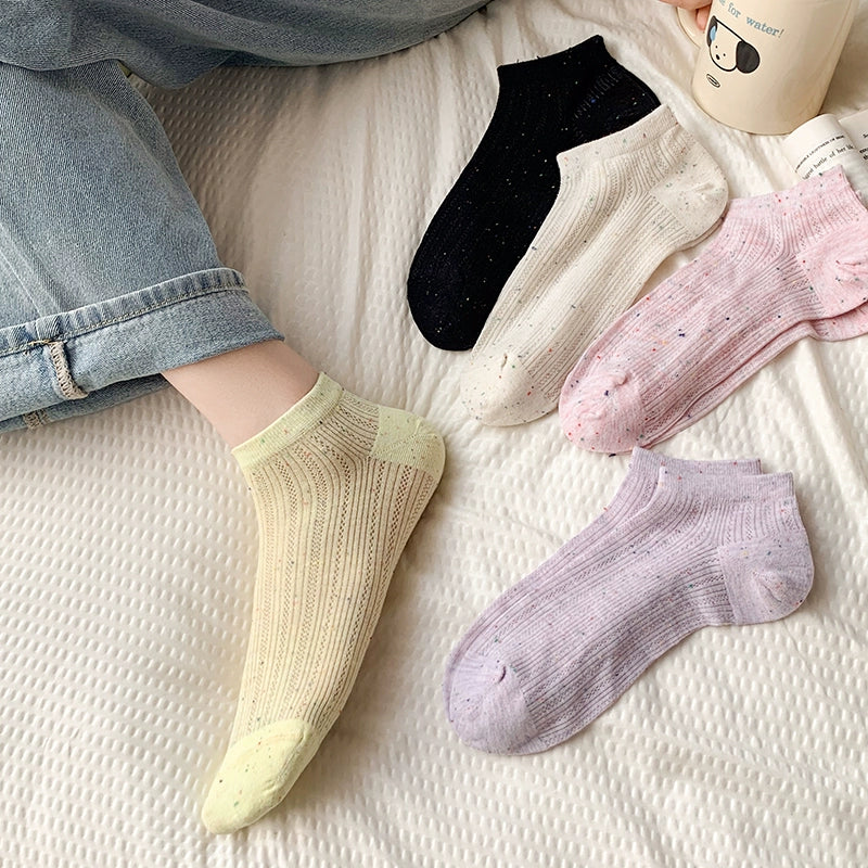 [5 Pairs] Summer NEPs Yarn Boats Starry Breathable Sweat Absorbing Simple Fashion