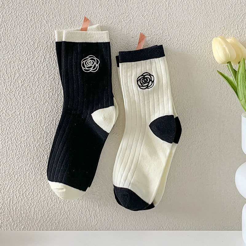 [2 Pairs] Spring and Summer Plain Lotus Heel Cute People Easy to Match Socks