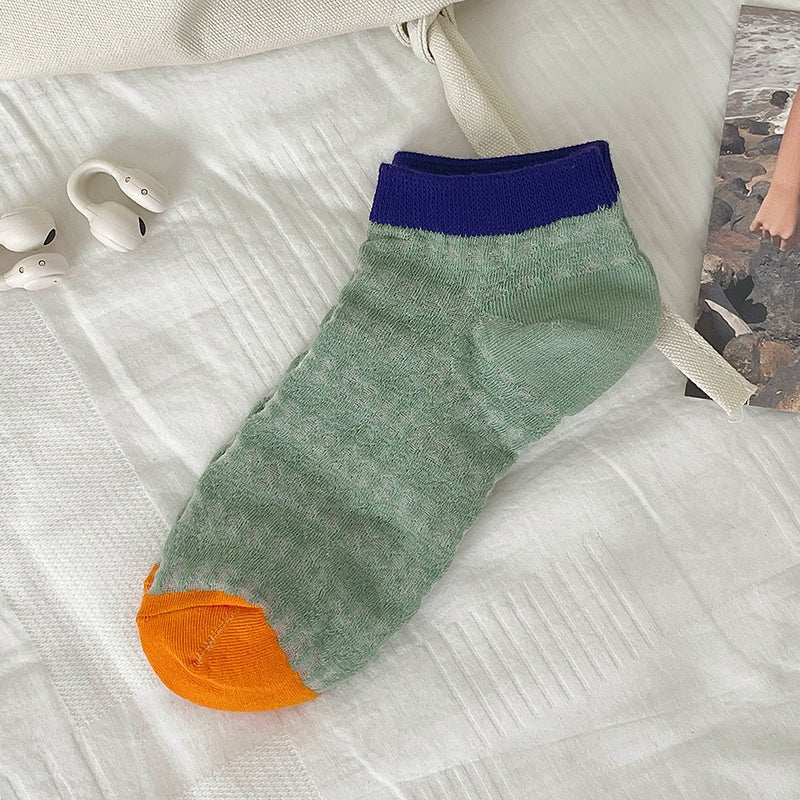 [5 Pairs] Summer Two-Color Wear Thin Breathable Mesh Girl