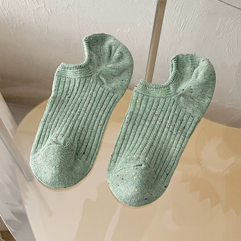 [5 Pairs] Spring and Summer NEPs Yarn Thin Thick Thread Knitted Comfortable Solid Color Boat Socks