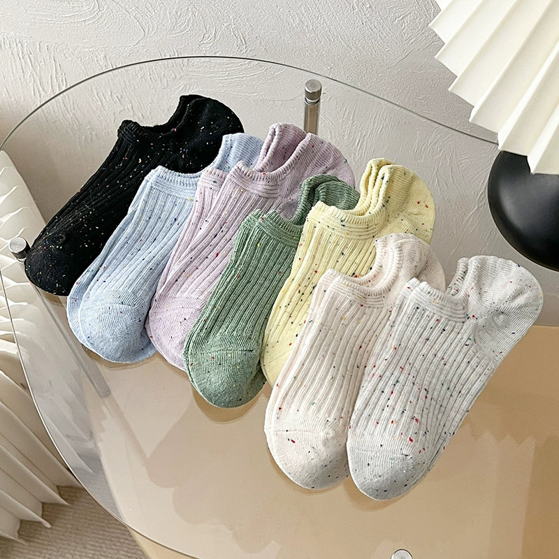 [5 Pairs] Spring and Summer NEPs Yarn Thin Thick Thread Knitted Comfortable Solid Color Boat Socks