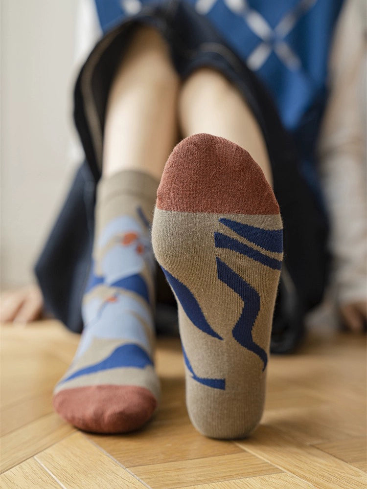 [2 Pairs] Spring and Summer Thin Pure Cotton Embroidery Plant Flowers Klein Blue Wear Match Well