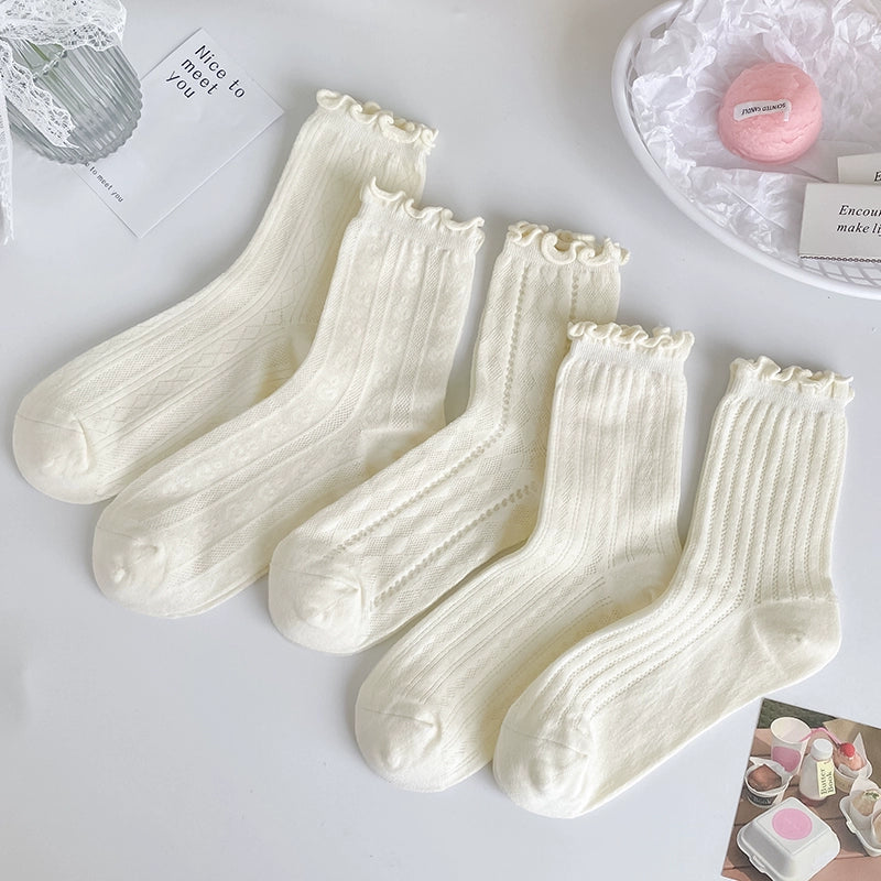 [5 Pairs] Summer Thin Pure Cotton Breathable Mesh Japanese and Korean Female Women's Socks