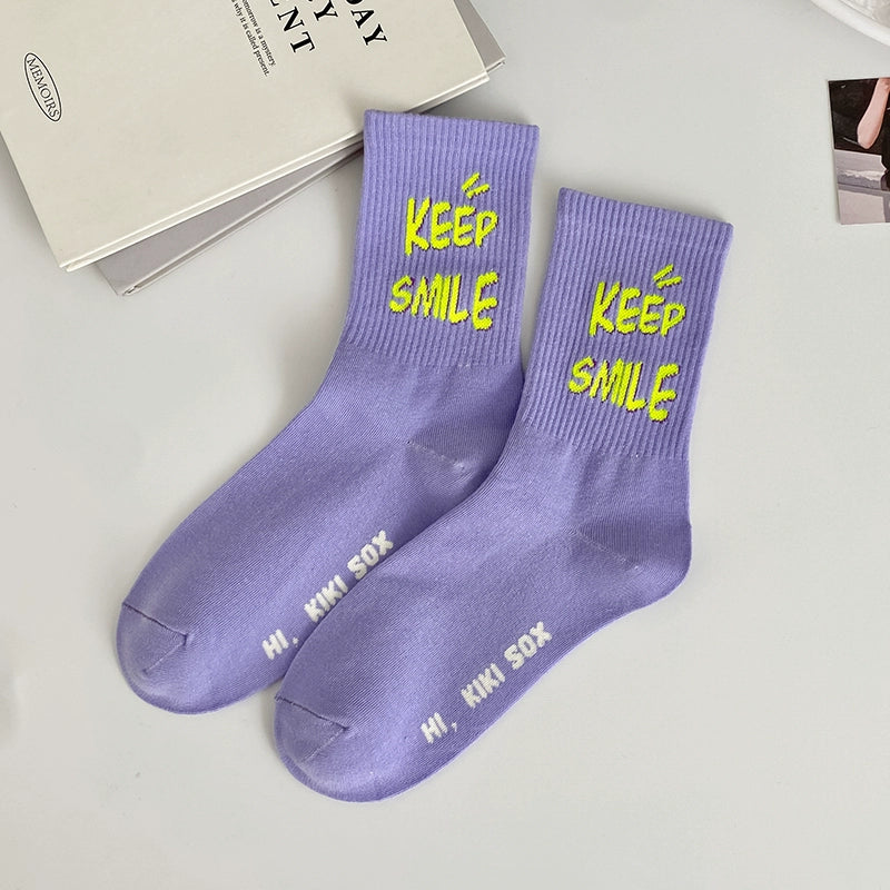 [4 Pairs] Spring and Summer Elastic Preppy Style Cute Sport Women's Mid-Calf Fashion Shoes with You