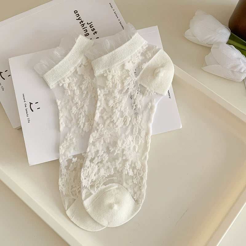 [5 Pairs] Kanekalon Transparent Summer Thin Solid Color White Gentle Wear