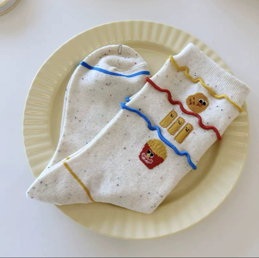 [3 Pairs] Spring Summer Pure Cotton Thin Funny French Fries Street All-Match Cute Fashion