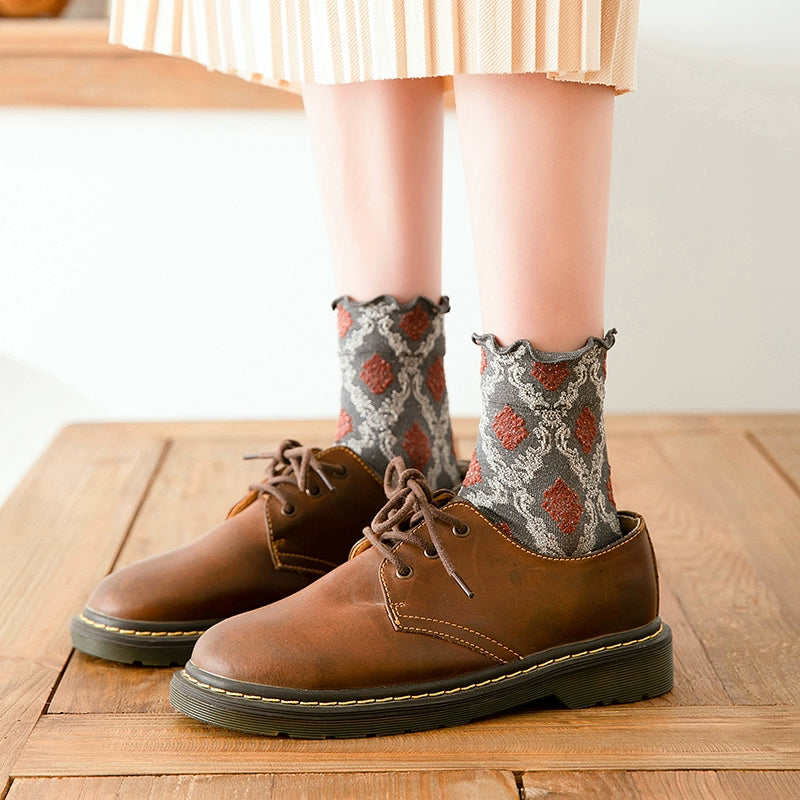 [2 Pairs] Spring and Summer Rhombus Lace Gold and Silver Silk Wear Fashionable Preface