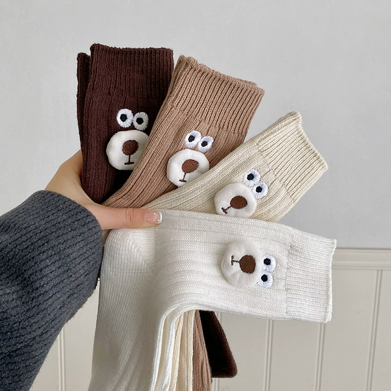 [5 Pairs] 3D Cartoon Bear Head Simple and Easy to Match College Style Kawaii