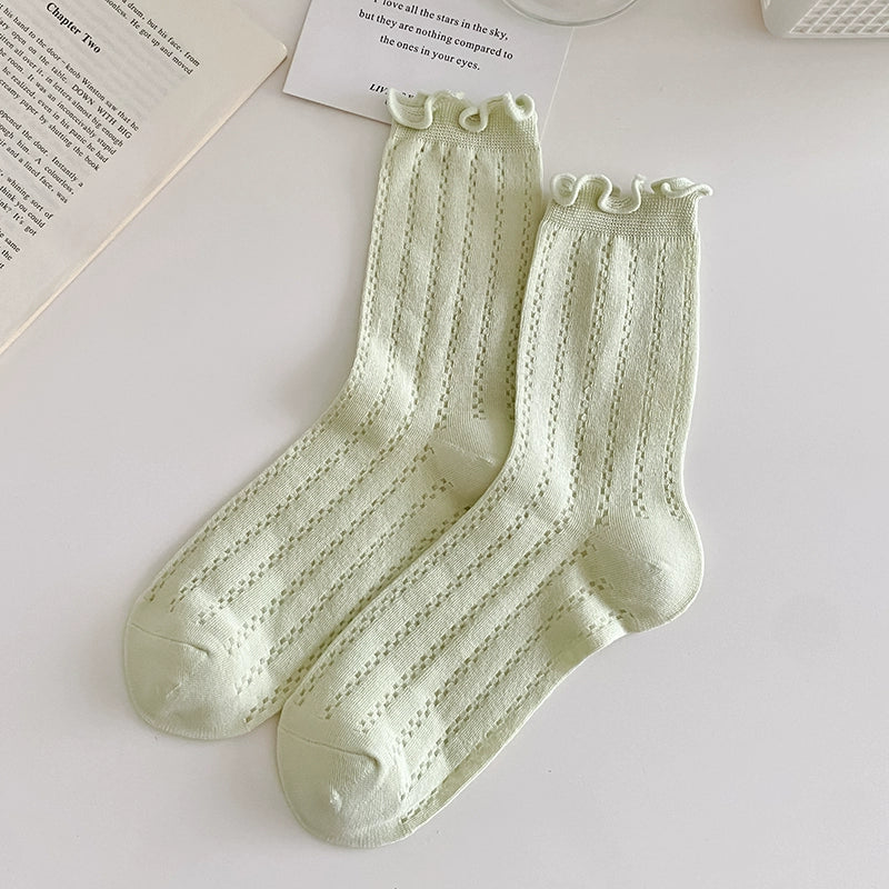 [5 Pairs] Summer Breathable Solid Color Mesh Preppy Style Fungus Fragrance