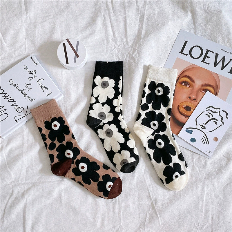 [2 Pairs] Long Tube Ins Style Small Flower Xuan Ya Mid-Calf Women's Cotton Little Red Book Recommendation Tide