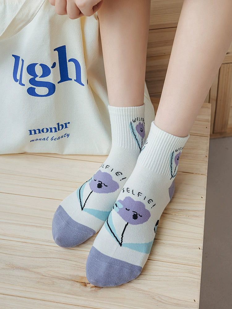 [5 Pairs] Half Waist Design Thin Cotton Summer Purple Refreshing Japanese Wear Socks