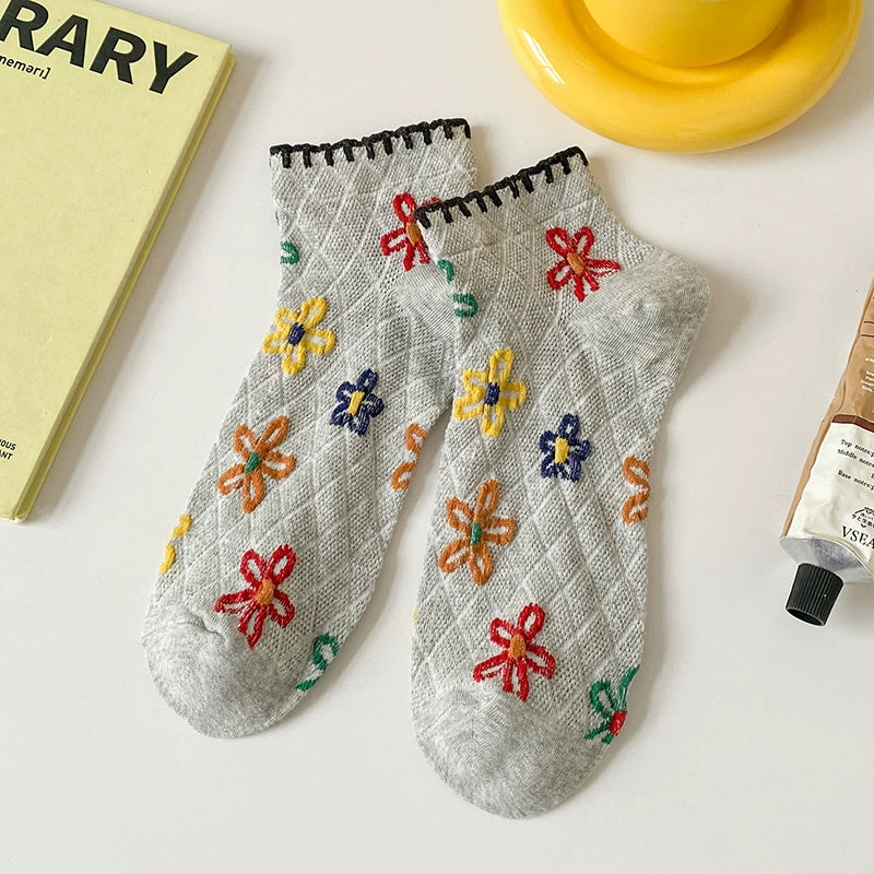 [5 Pairs] Classical Color Spring and Summer Thin Boat Ethnic Style a Little Retro Girl