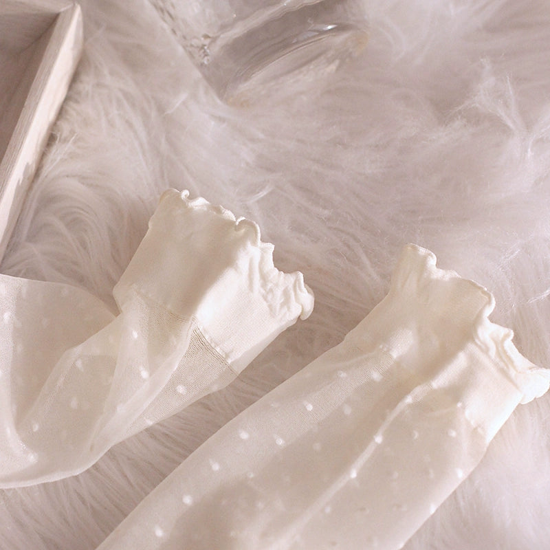 [3 Pairs] Lolita Style Summer Ultra-Thin Silk Fruit Dark Flower White Wear Lace Design