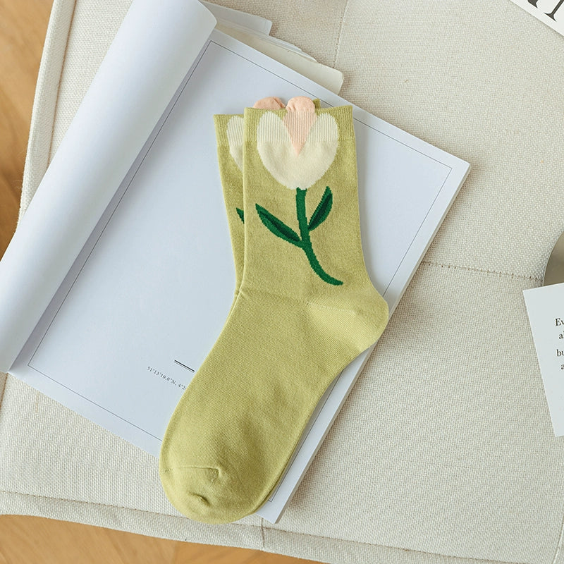 [5 Pairs] Spring and Summer Cotton Plant Flower Pattern Strange Flower Good Match