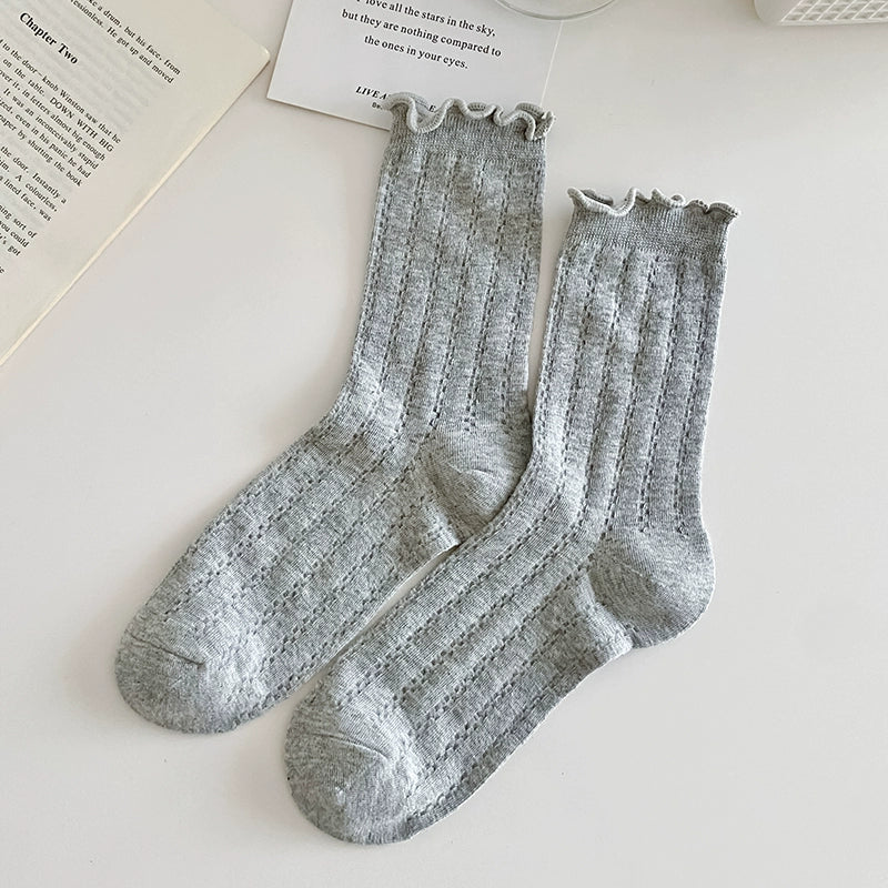 [5 Pairs] Summer Breathable Solid Color Mesh Preppy Style Fungus Fragrance