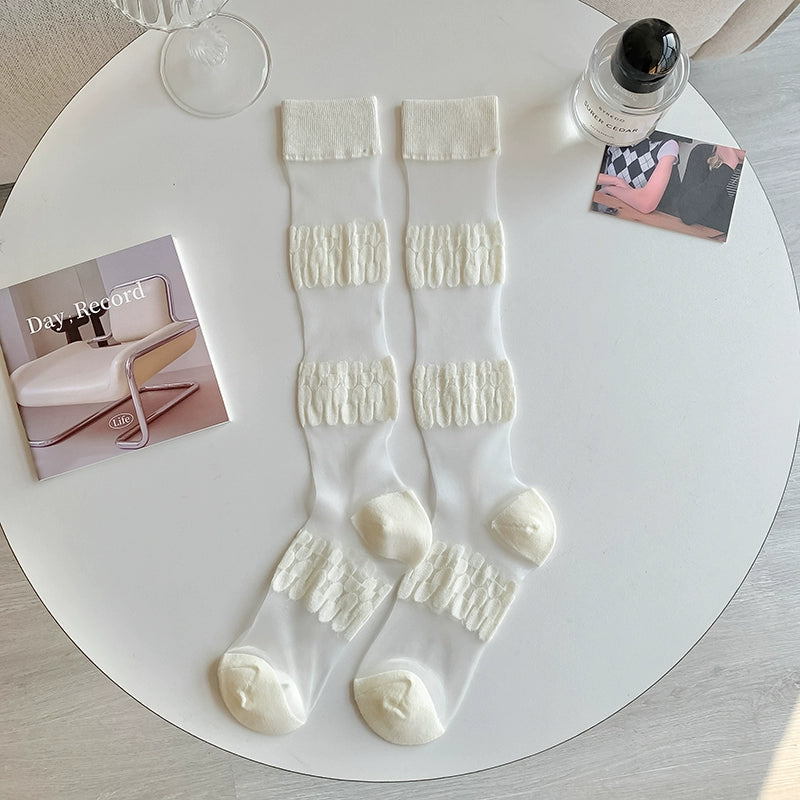 [2 Pairs] Pure White Summer Wear Calf Socks Suitable for Spring and Summer Matching Skirt